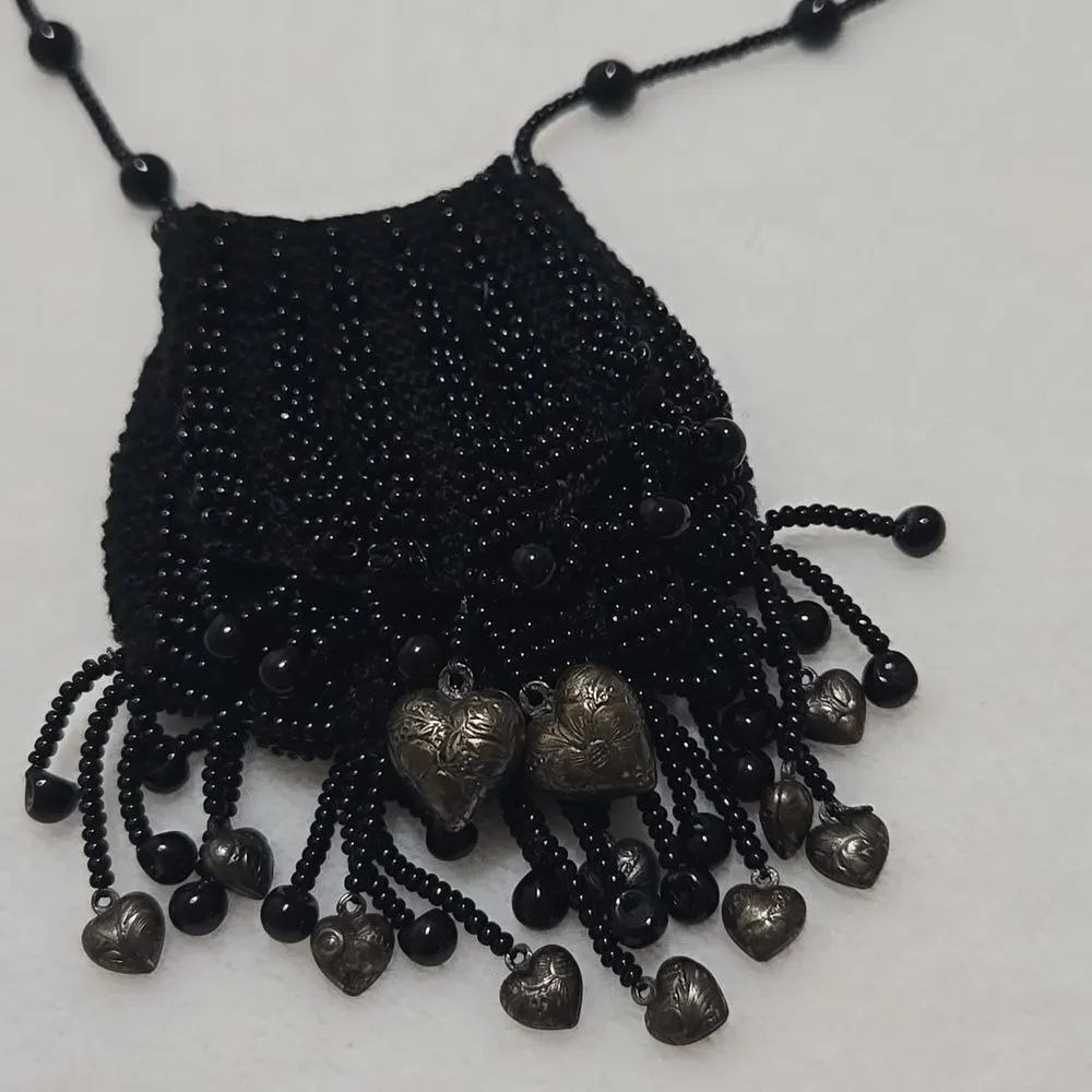 Sterling Silver And Glass Beaded Hamdmade Pouch Necklace